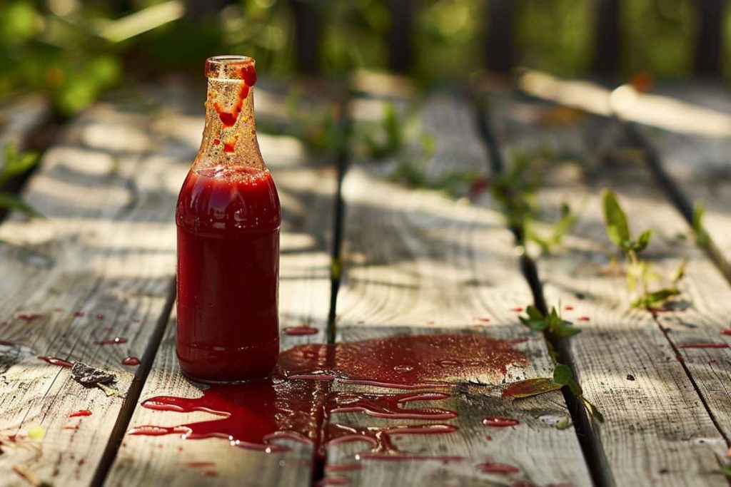 trace de sauce sur la terrasse