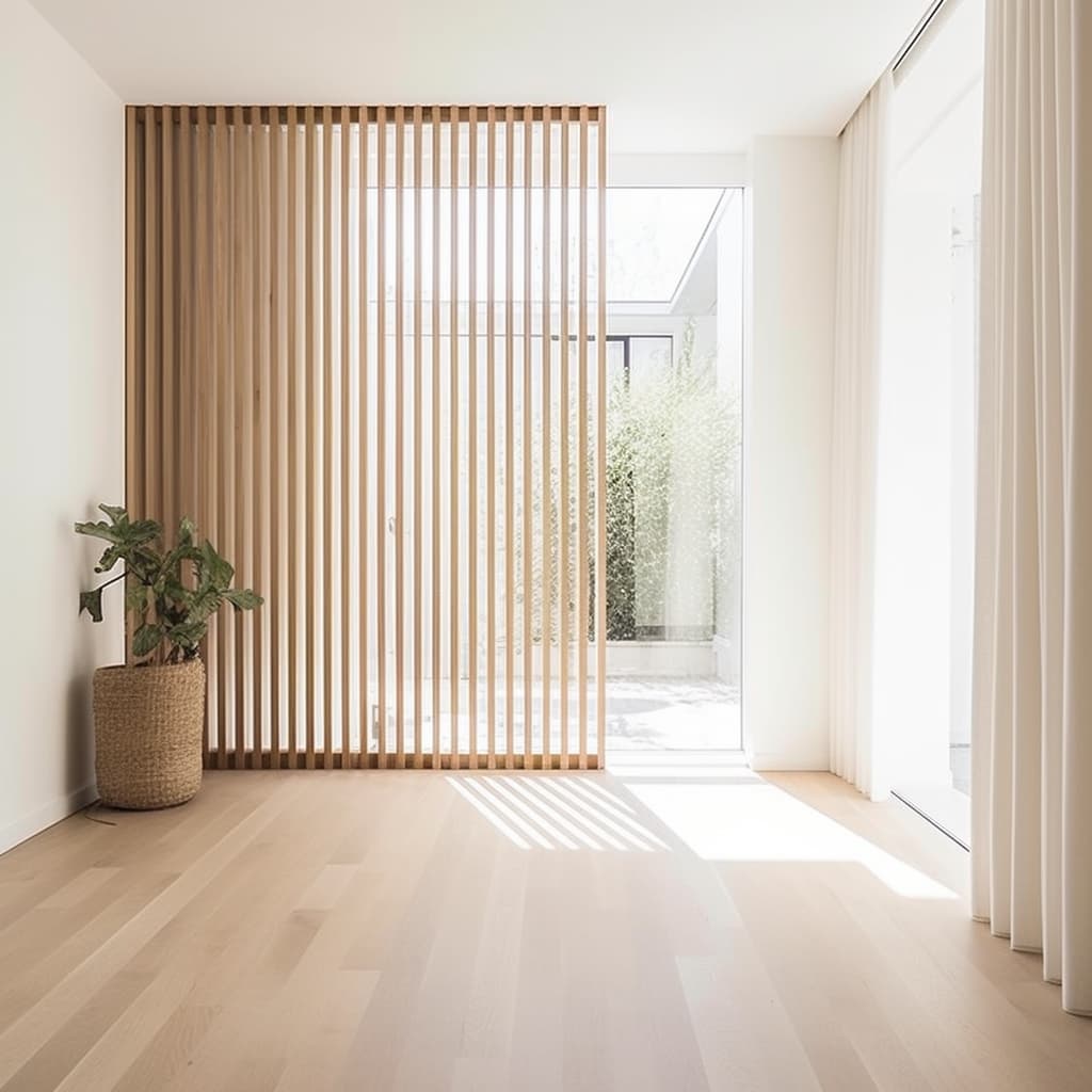 claustra en bois dans une maison pour séparer l'entrée