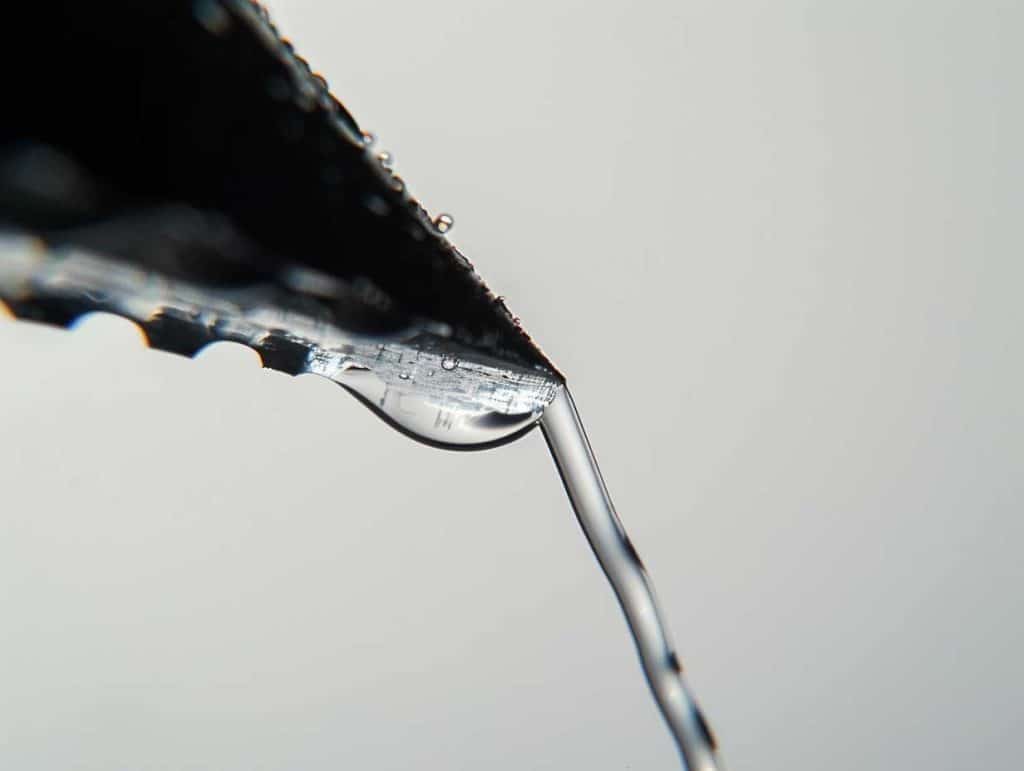 De l'eau de pluie tombant d'un toit en ville
