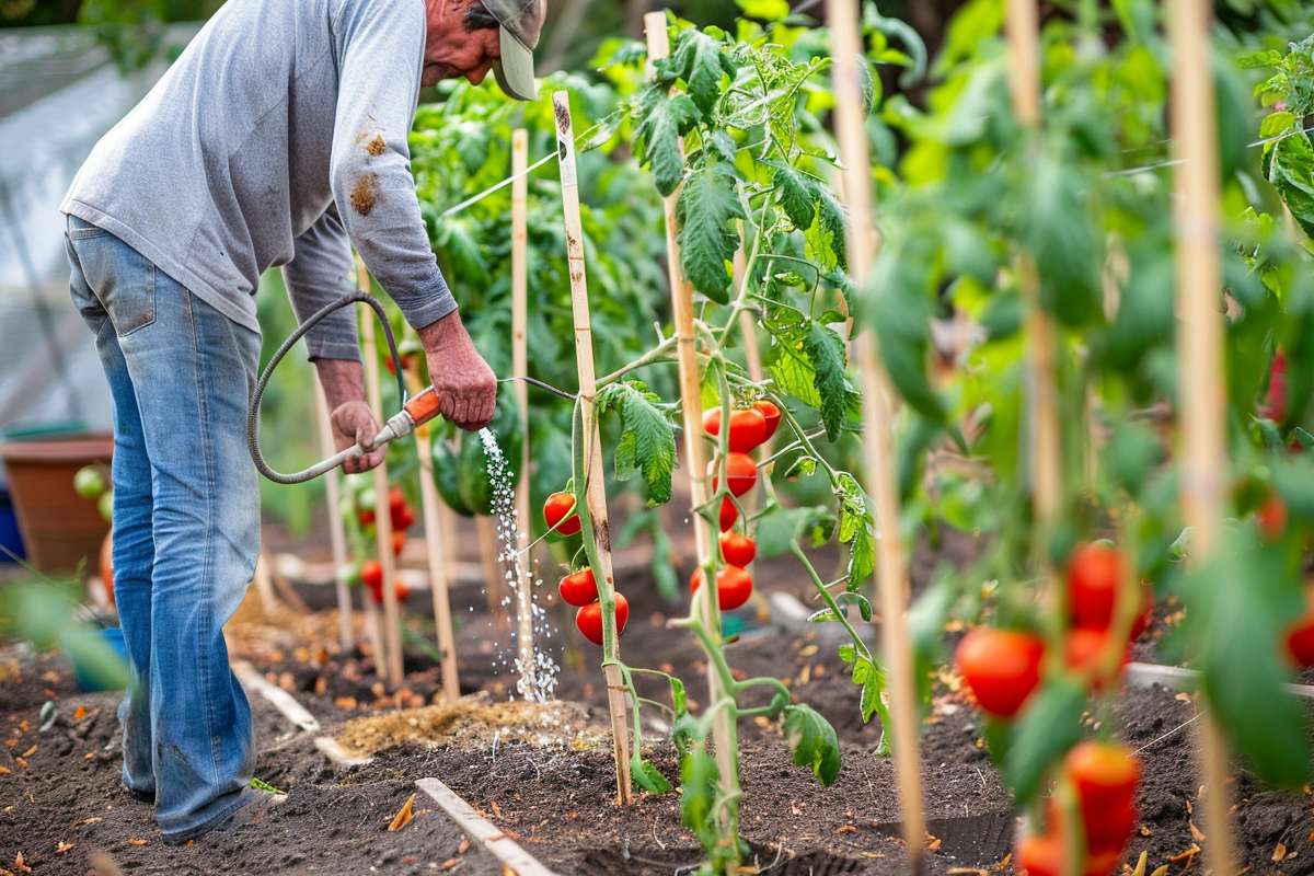 respectez bien les distances entre les pîeds de tomates